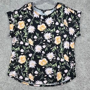 AUW Womens 2X Black Floral Short Sleeve Button Shoulder Top T700001H64X